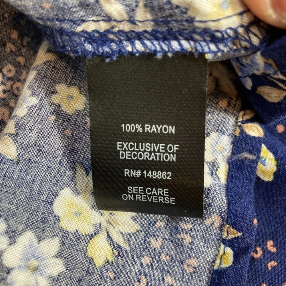 Torrid Navy‎ Floral Challis Mini Dress 2X Trapeze Short Sleeve Beach Coastal - Picture 12 of 12